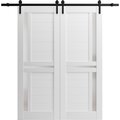 Sartodoors Sturdy Barn Door 42 x 84in, Quadro 4445 Nordic White W/ Frosted Glass, SS 8FT Rail Hangers Heavy Set QUADRO4445BD-S-NOR-4284